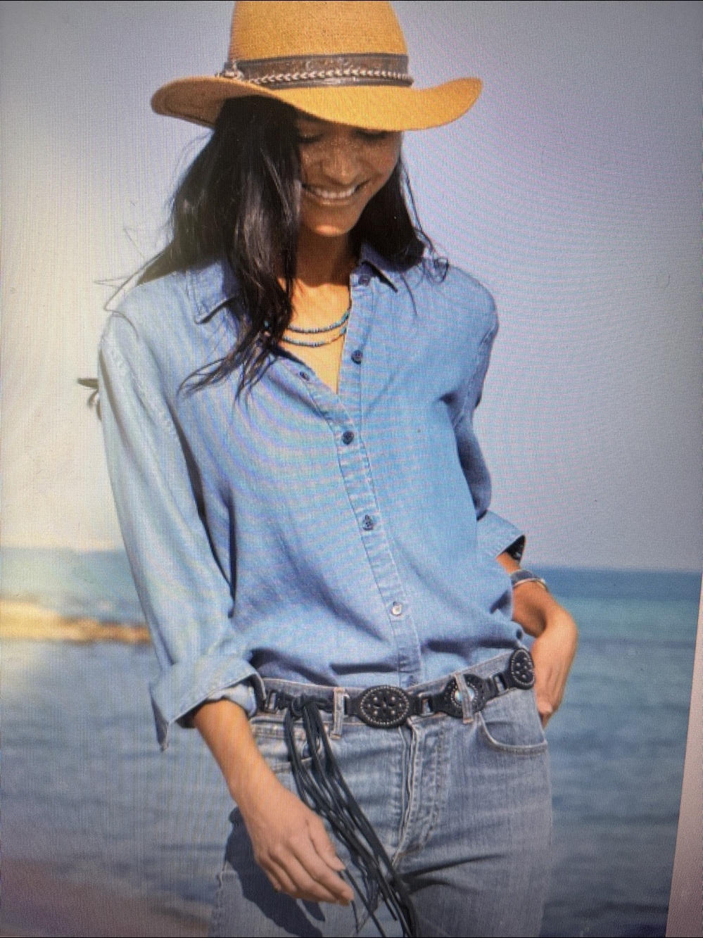 NWT Peruvian Connection Big Sky Lyocell Chambray Button Down Shirt Blue L
